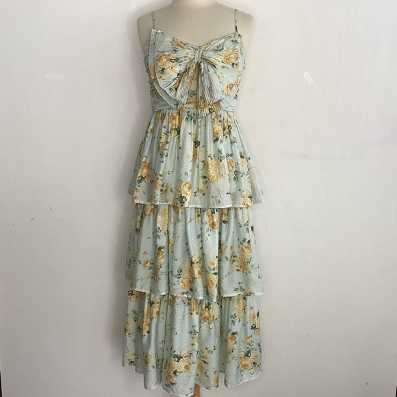 By The River Floral tiered, spaghetti strap,  smocked back maxi dress Large NWT - Picture 1 of 13